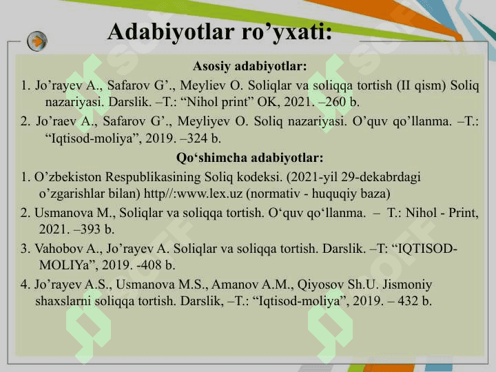 O‘zbekiston Respublikasining soliq tizimiga umumiy tavsif. 3