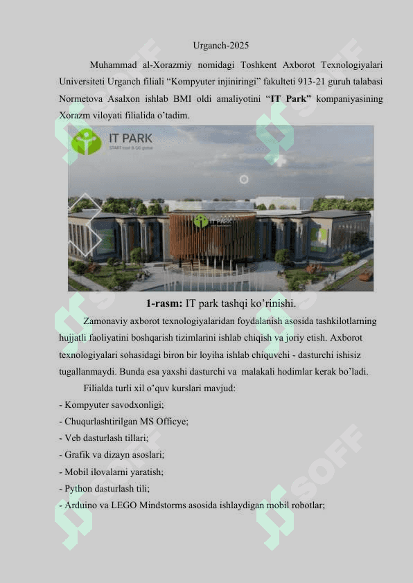 amaliyot Hisobot BMI IT Park uchun 2
