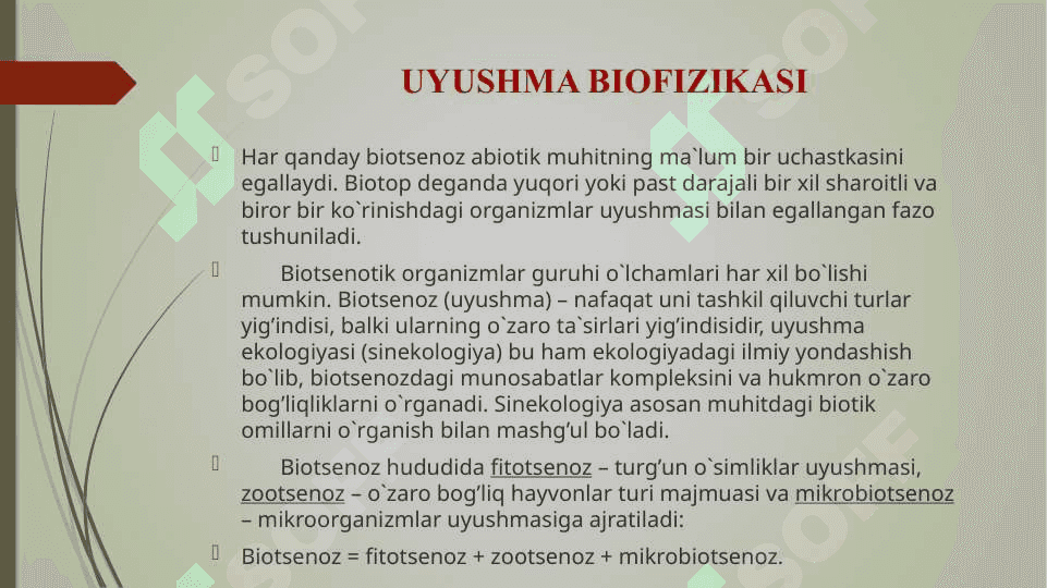 UYUSHMA, EKOSISTEMA VA BIOSFERANING BIOFIZIK ASOSLARI 5