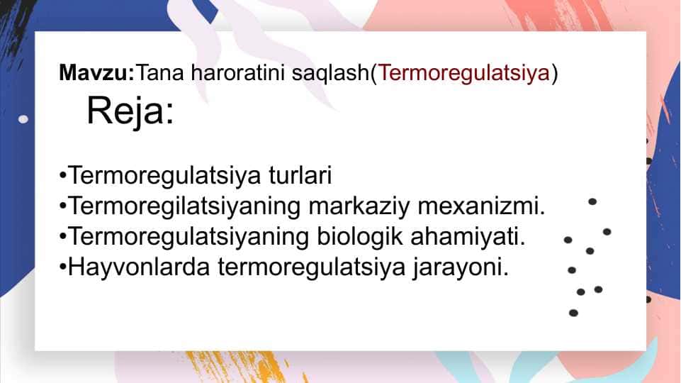 Tana haroratini saqlash(Termoregulatsiya)