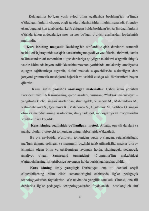 BOSHLANG`ICH TA`LIMDA O`QITISH METODLARI 4