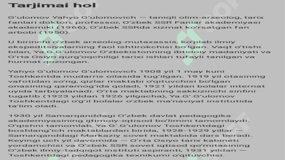 Ya. G`.G`ulomovning ilmiy merosi 4