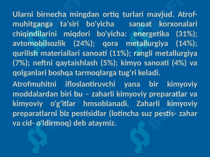 Atrof muhitni sanoat korxonalari tomonidan ifloslanishia 8