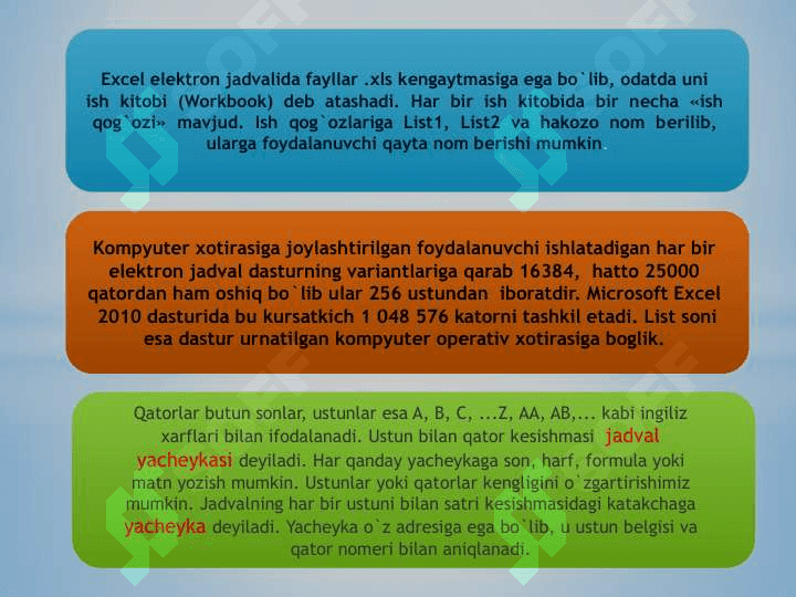 Elektron jadval muharrirlari, MS Excel dasturi 6