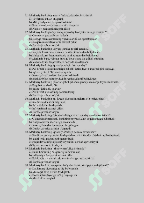 Markaziy bank tizim test 2