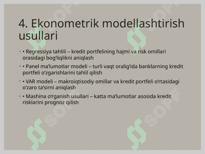 Tijorat banklarining kredit portfelini ekonometrik modellashtirish 7