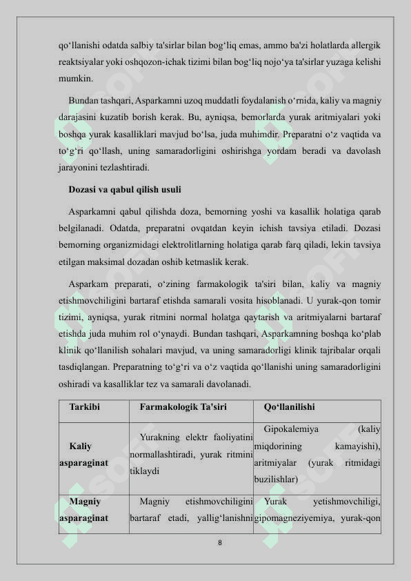 Asparkam tabletkasini sifatini baholash, qadoqlash va o‘rash. 8
