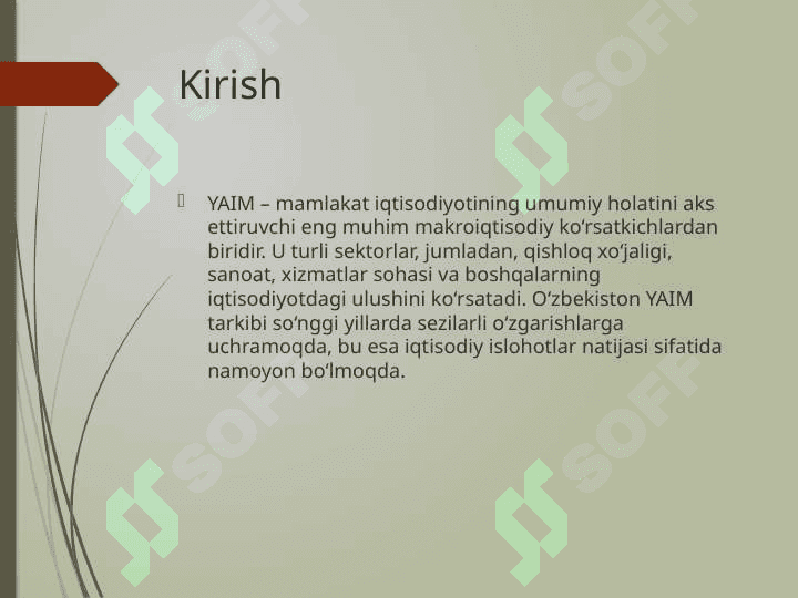Oʻzbekiston Respublikasining YAIM tarkibidagi oʻzgarishlar tahlili 3