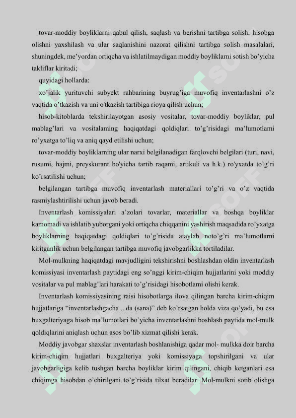 Inventarizatsiya o'tkazishga qo'yiladigan talablar 8