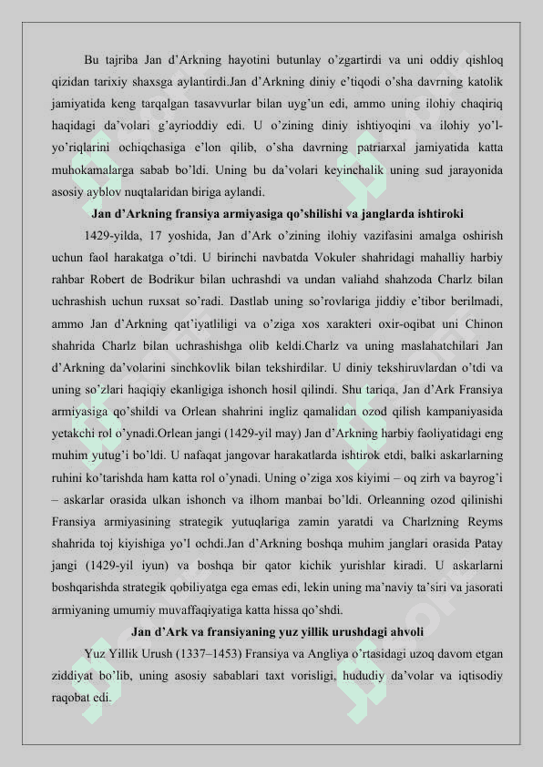 “Fransiya Jan d'Ark davrida”  tarixiga oid ilmiy tadqiqotlar 25 4