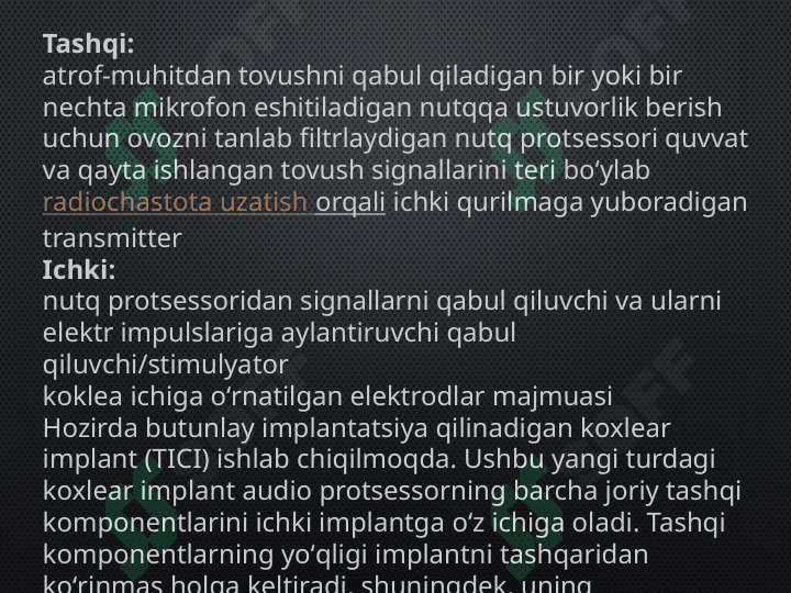 Eshitish biofizikasi elementlari.Koxlear implantatsiya asoslari 8