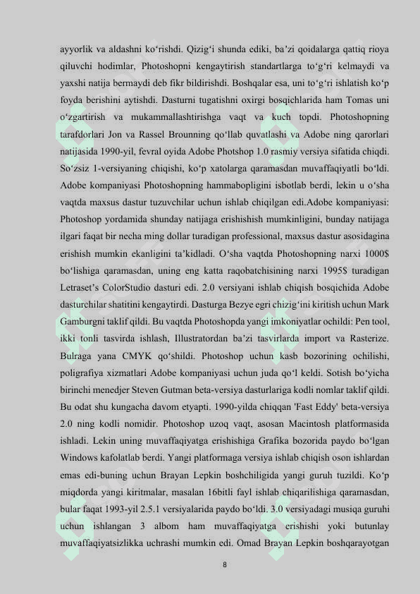 Adobe Photoshop dasturining grafik fayllarni  import va eksport qilish tomonlari 8