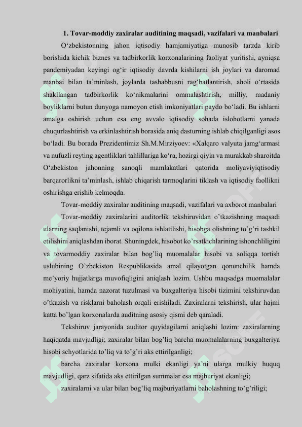 Tovar-moddiy zaxiralar buxgalteriya hisobini tekshirishning xususiyatlari 4