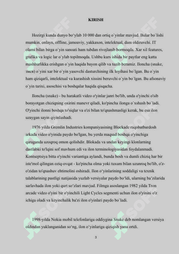 Dasturlash fanidan Kurs ishi.(C++ dasturida iloncha o`yini kurs ishi) 3
