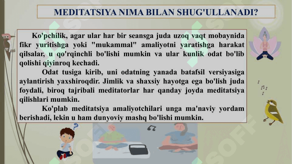 MEDITATSIYA HAQIDA MA'LUMOT UMUMIY MA`LUMOTLAR 4