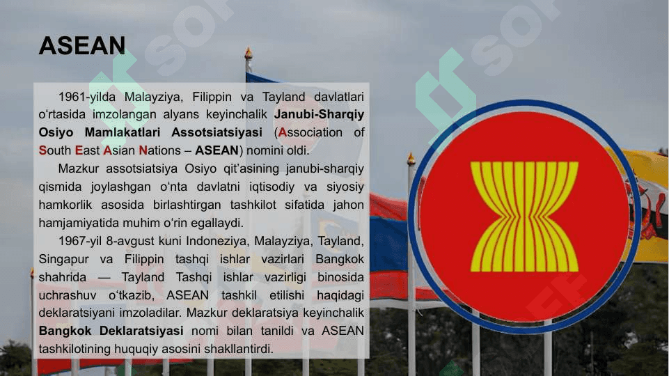 Osiyo hududiy integratsiyasining xususiyatlari (ASEAN, APEC va h.k.) 2