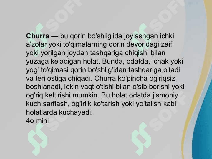 Qorin old va yon devori churralari va ularda operatsiyalar 5