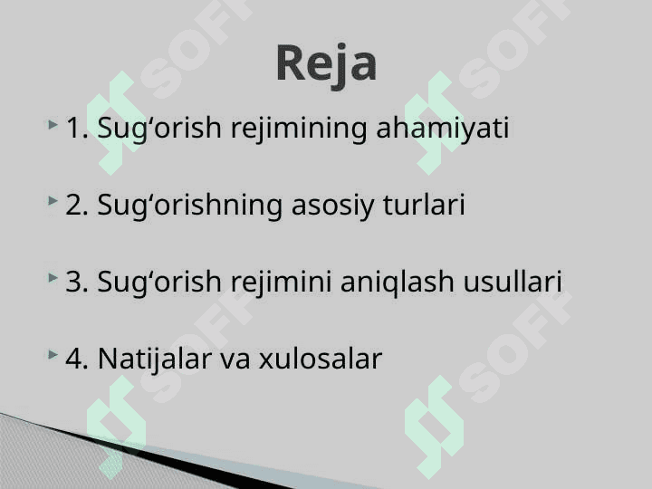 Qishloq xoʻjalik ekinlarini sug'orish rejimini aniqlash 2