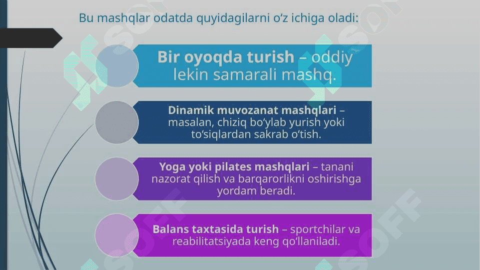 Muvozanatni saqlash mashqlarni bajrish 3
