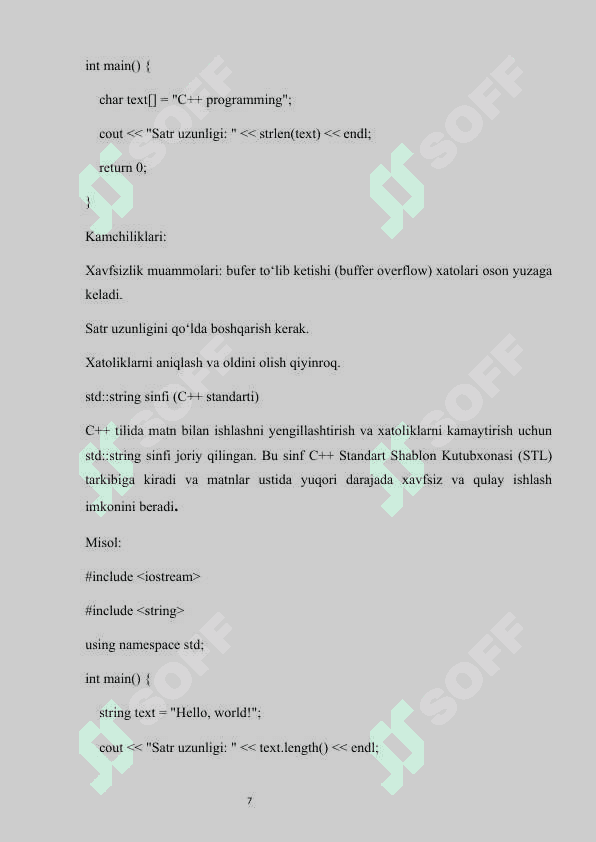 C++  TILIDA  SATRLARNI IFODALASH 7