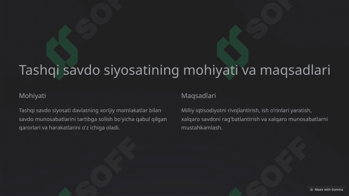 Tashqi savdo siyosati | Mustaqil ish | Prezentatsiya 2
