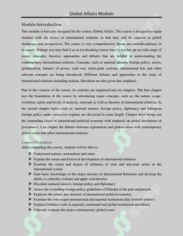 Global Affairs, Global Affairs Module 6