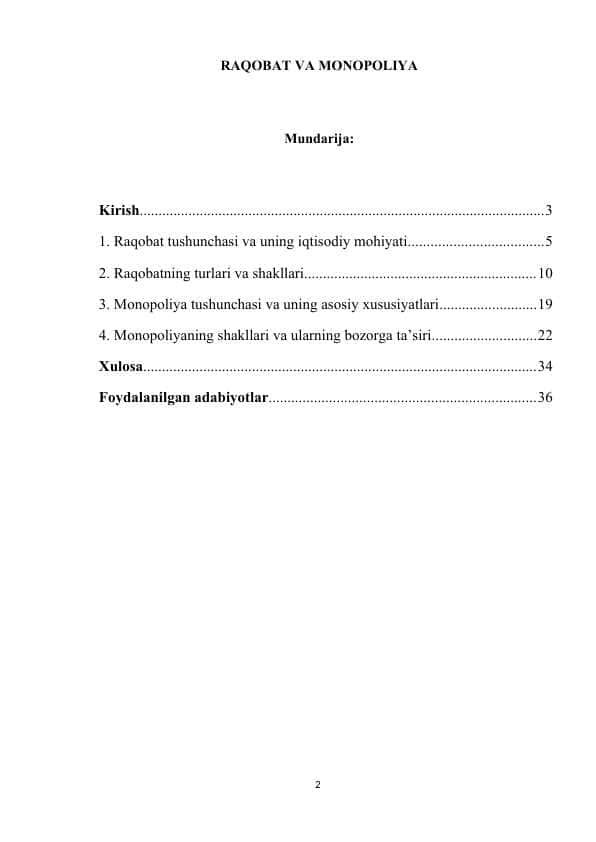 RAQOBAT VA MONOPOLIYA