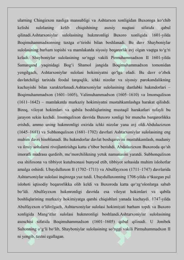 Ashtarxoniylar sulоlasi mashhur vakillari  ular tоmоnidan o‘tkazilgan islоhоtlar 25 3