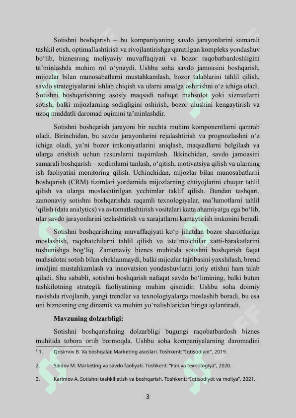 MAVZU: SOTISHNI BOSHQARISH. Kurs ishi 3