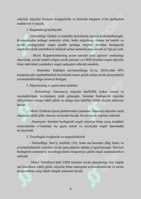 MAVZU: SOTISHNI BOSHQARISH. Kurs ishi 4
