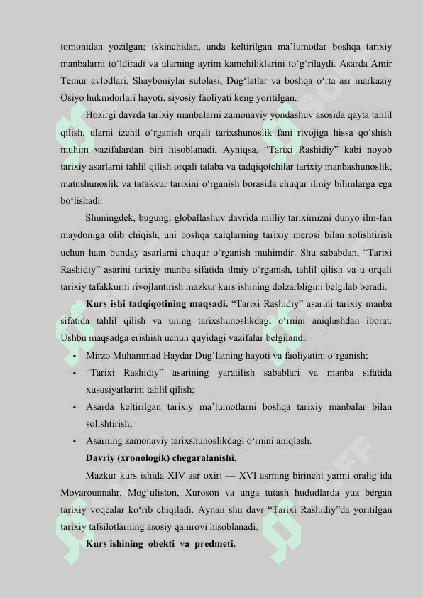 Tarixi Rashidiy” tarixiy manba sifatida kurs ishi 3