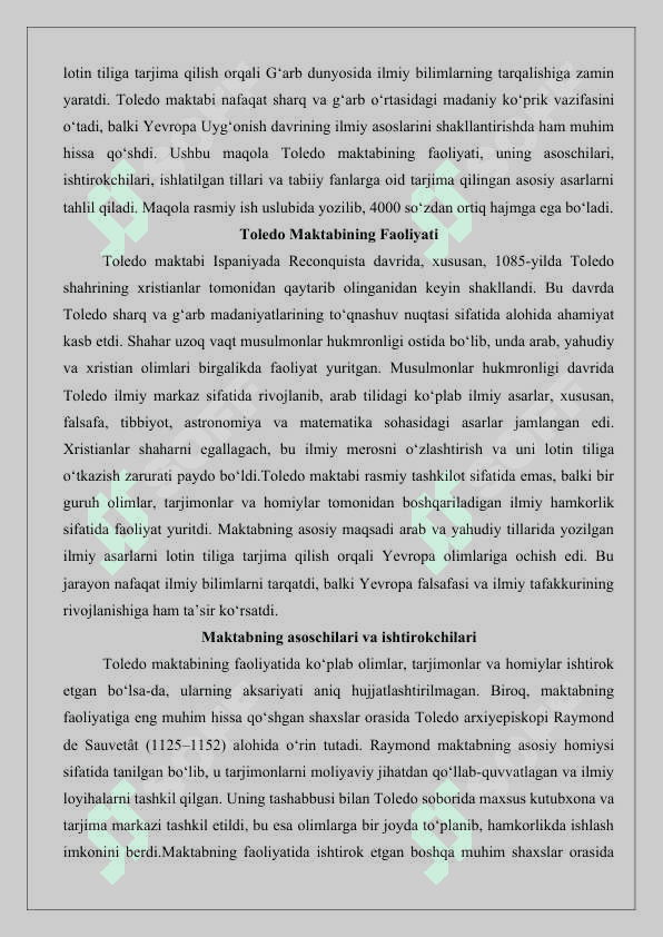 Toledo maktabida lotin tiliga tarjima qilingan tabiiy fanlarga oid asarlar 25 3