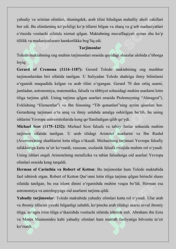 Toledo maktabida lotin tiliga tarjima qilingan tabiiy fanlarga oid asarlar 25 4