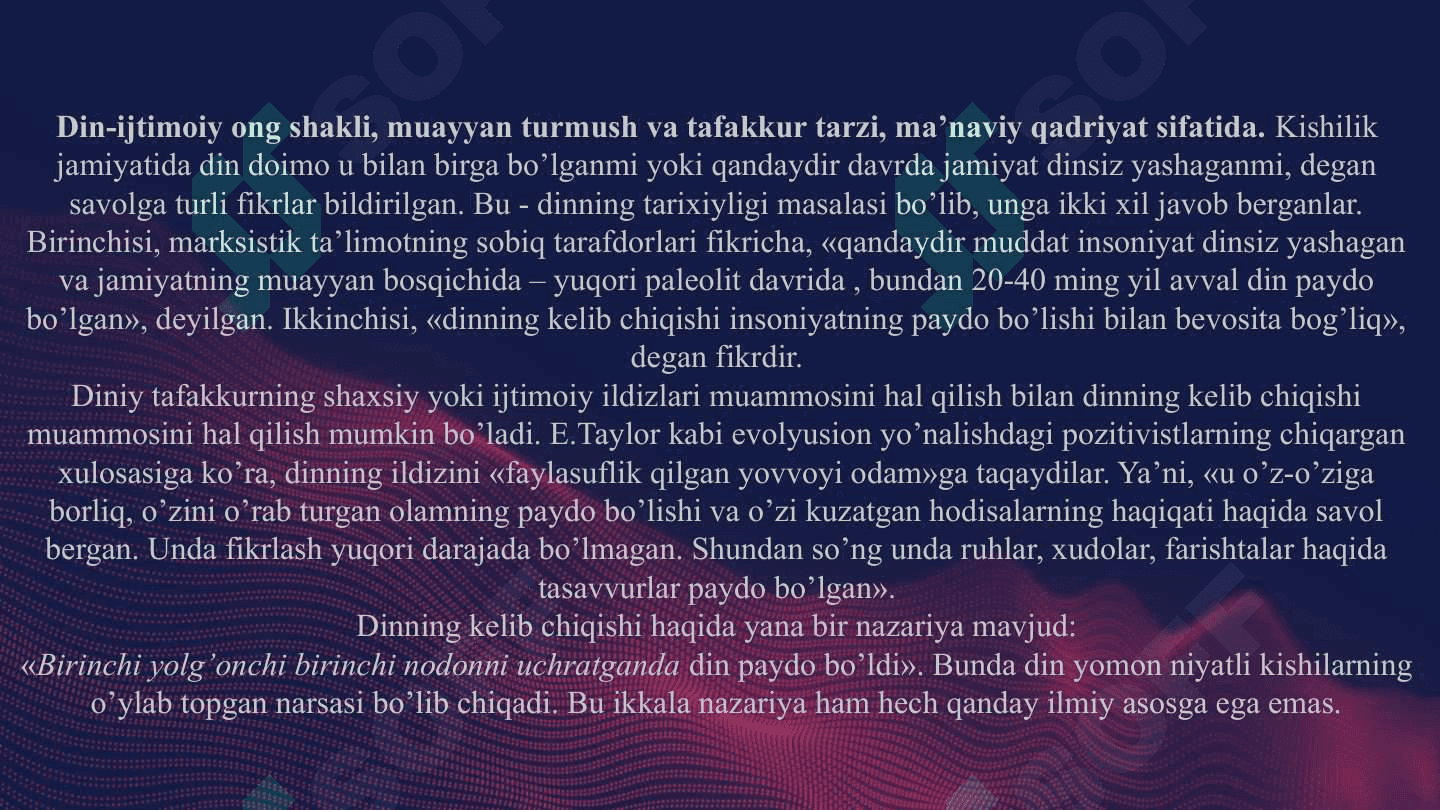 Hozirgi zamon dunyosida dinning o'rni va ahamiyati. Islom faktori 2