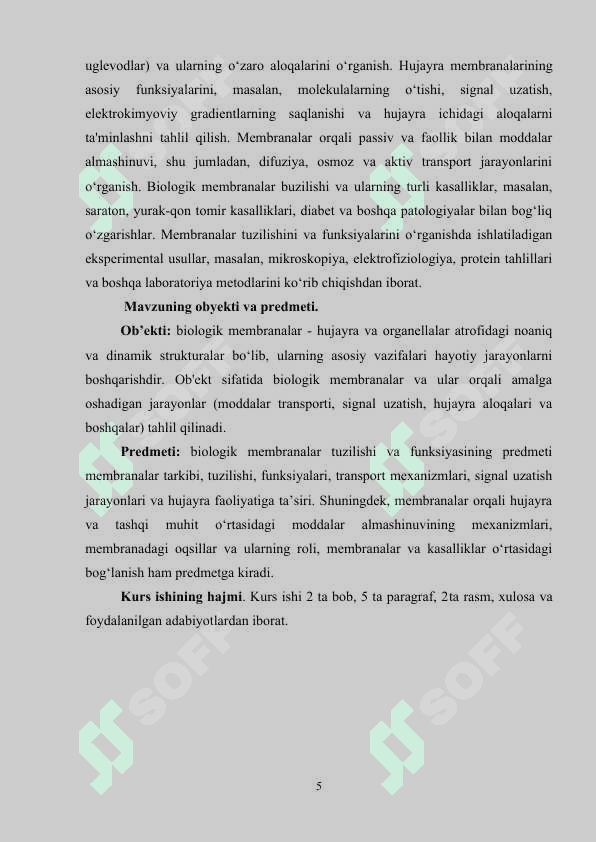 O‘SIMLIK MEMBRANASI KURS ISHI 5