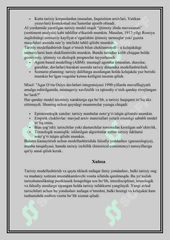 Tarixiy jarayonlarni modellashtirish va qayta tiklash mavzusida tezis 4