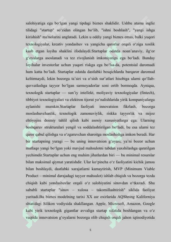 Startaplarni rivojlantirish bosqichlari kurs ishi 7