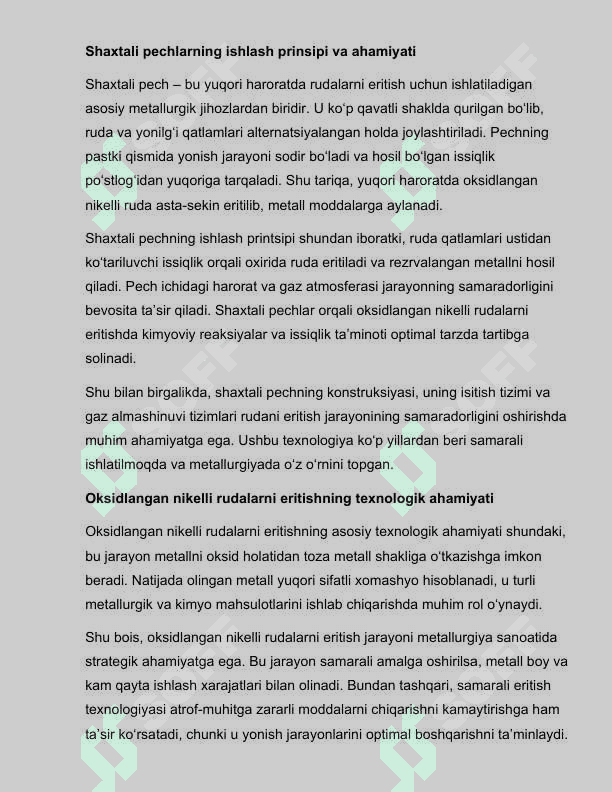Oksidlangan nikelli rudalarni shaxtali pechda eritish 2