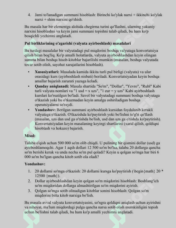 Pulni hisoblashga doir kòp amalli masalalar yechish ustida ishlash metodikasi 5