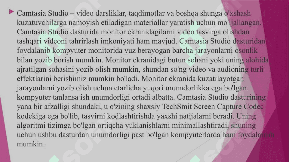 Camtasia Studio, Ispring CamPro, Capture, Bandicam dasturlari va ularning imkonyatlari 3