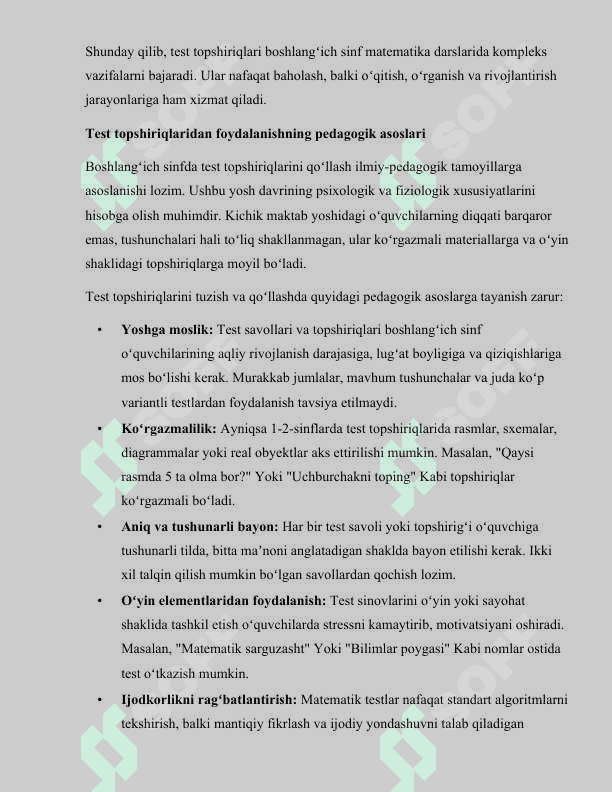 Boshlangʻich sinf matematika darslarida test topshiriqlari foydalanish 3