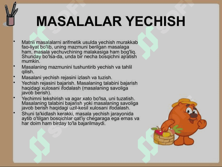SODDA VA MURAKKAB MASALALAR. MASALA TUZISH VA UNI YECHISH 2