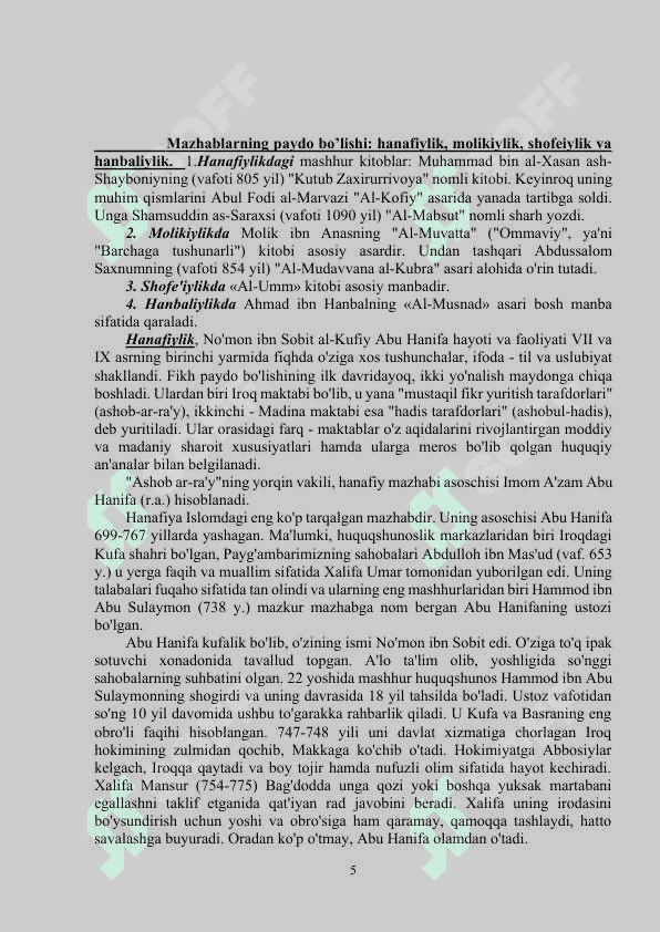 markaziy osiyo tarixida xanafiya mazxabining o’rni. 5