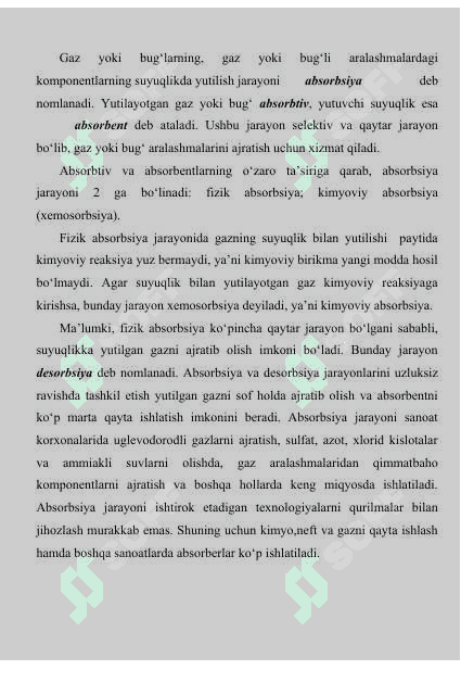 Absorbsiya va adsorbsiya jarayonlar jihozlari 2