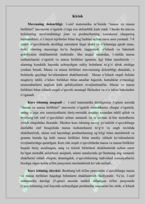 massa va massa birliklarini oʻrgatish metodikasi 2