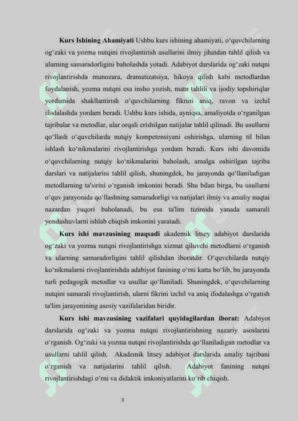 Akademik litsey adabiyot darslarida og‘zaki va yozma nutqni o‘stirish usullari   kurs ishi 3