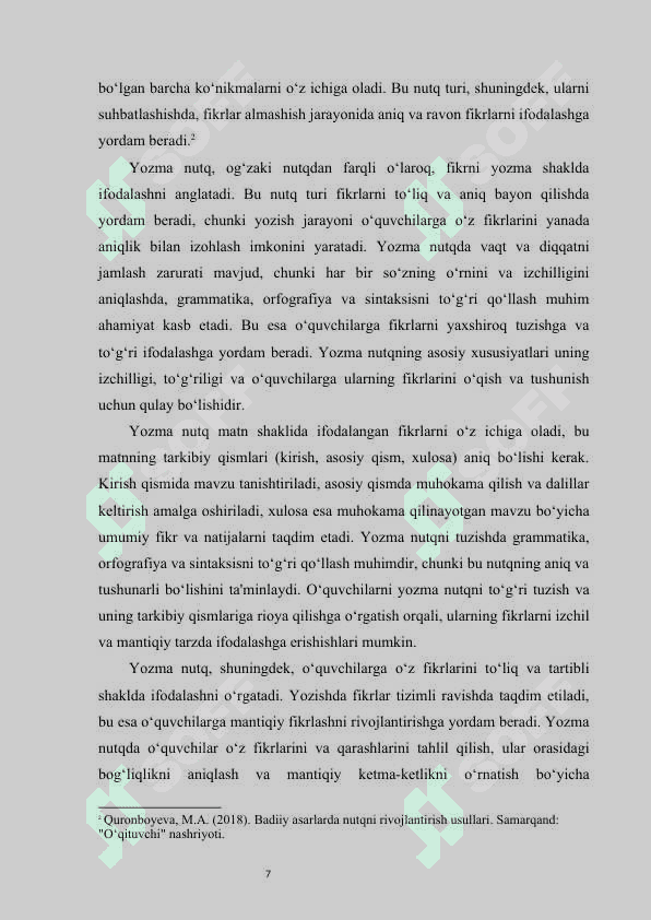 Akademik litsey adabiyot darslarida og‘zaki va yozma nutqni o‘stirish usullari   kurs ishi 7