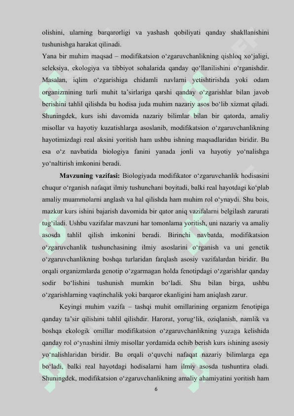 MODIFIKATOR O‘ZGARUVCHANLIK KURS ISHI 6