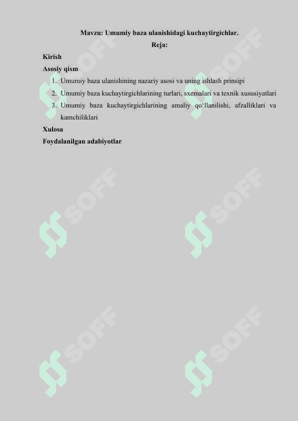 Umumiy baza ulanishidagi kuchaytirgichlar 2