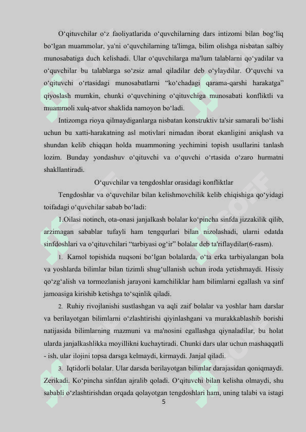 O‘qituvchilar, o‘quvchilar va tengdoshlar orasidagi konfliktlar 5